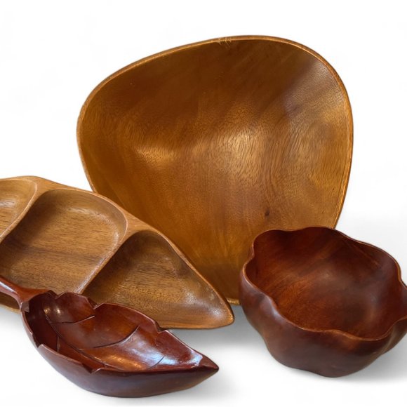Eclectic Mix of Four Wonderful Vintage Wood Serving Bowls - Picture 3 of 12